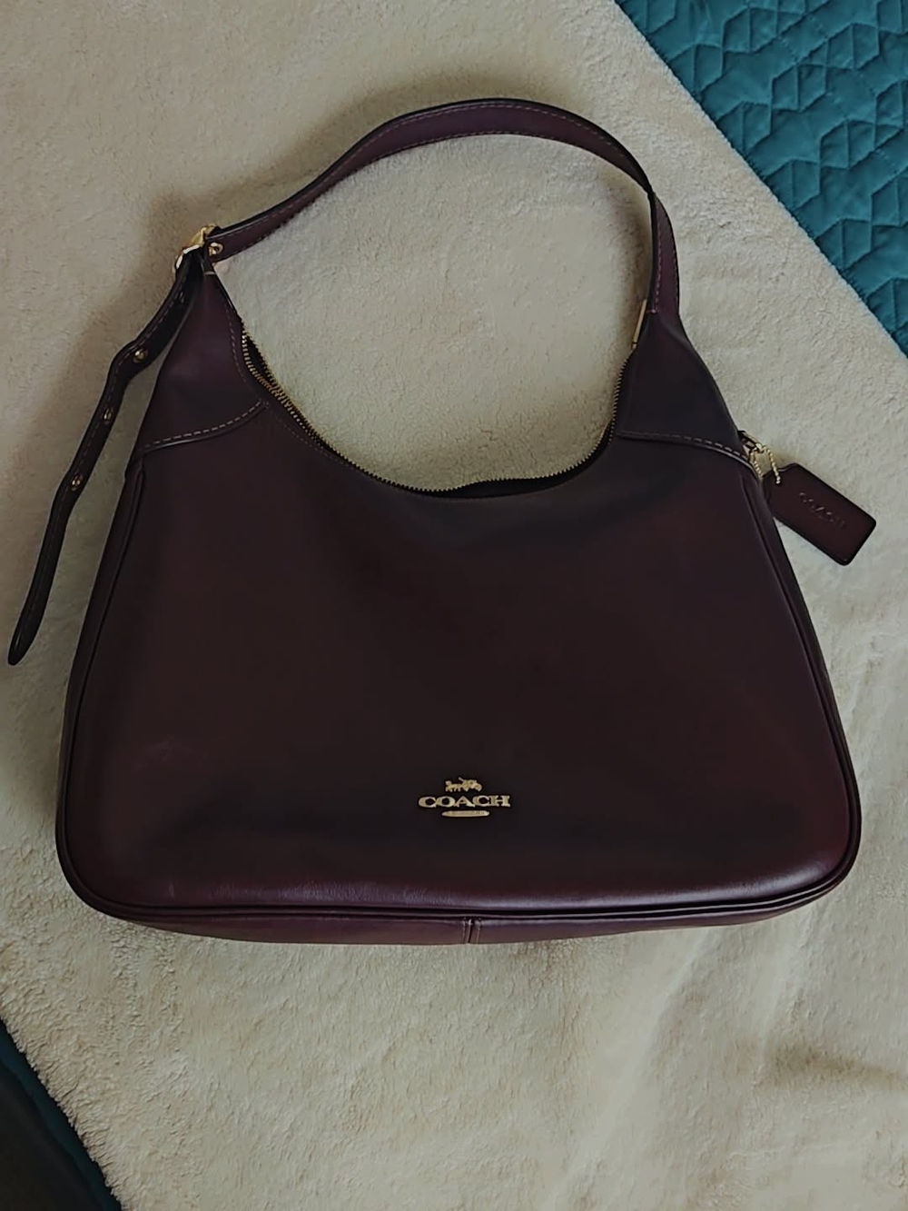 Coach Burgundy Leather Shoulder Hobo with Gold Hardware